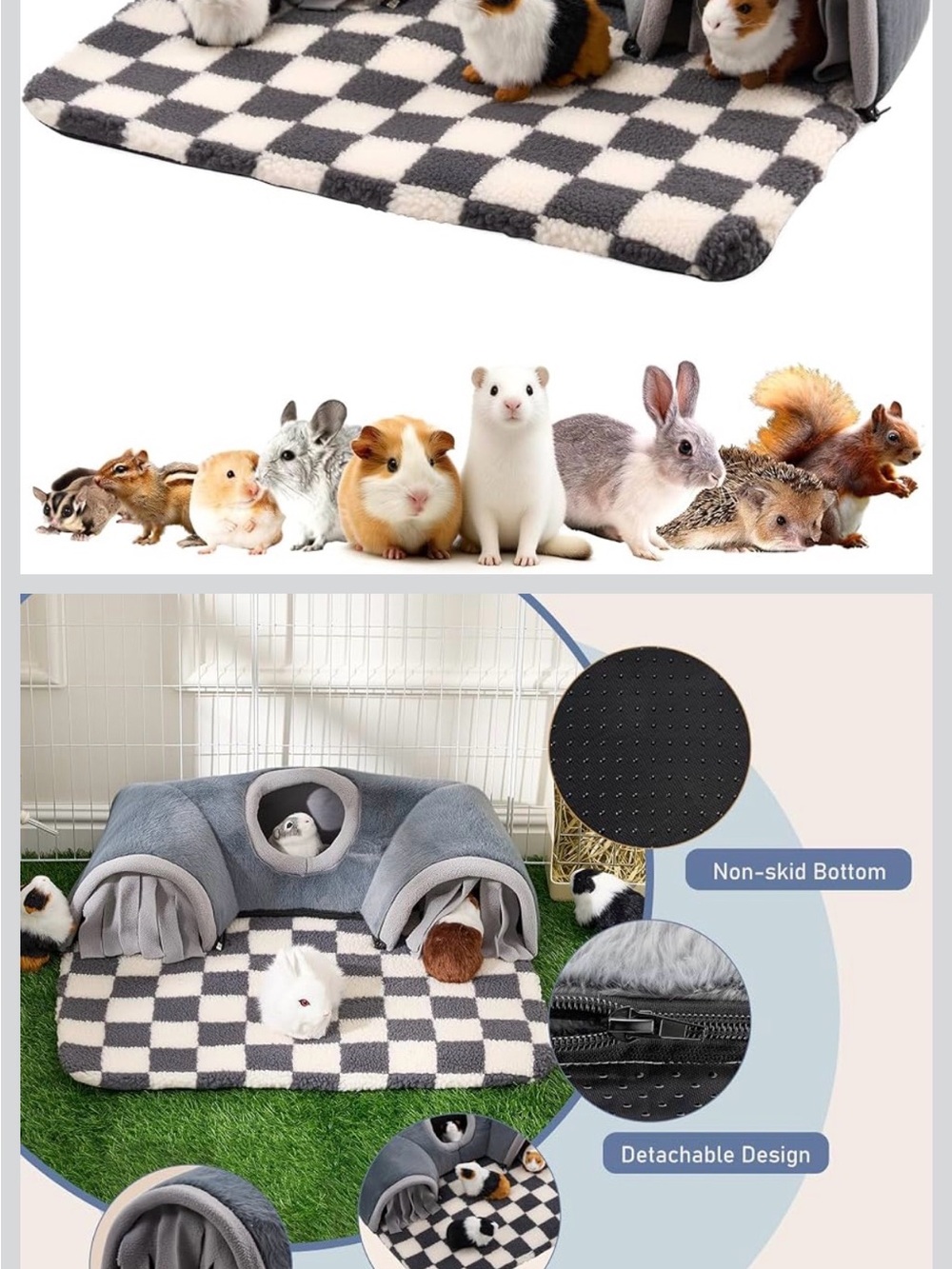 Plush Grey & White Checkered Small Pet Hideout Bed